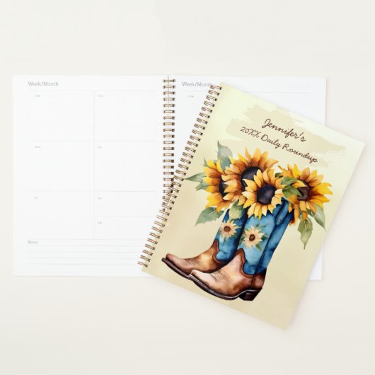 Rustic Western Cowboy Boots & Sunflowers Planer (Anzeige)