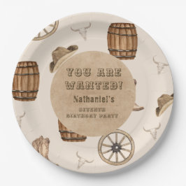 Rustic western cowboy you are wanted birthday  pappteller