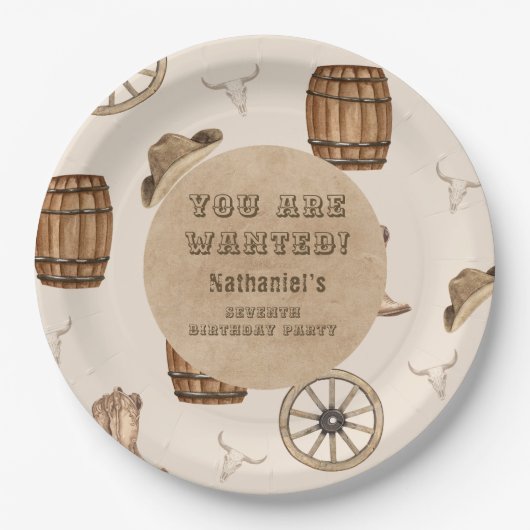 Rustic western cowboy you are wanted birthday  pappteller (Vorderseite)