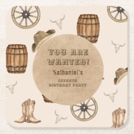 Rustic western cowboy you are wanted birthday  rechteckiger pappuntersetzer