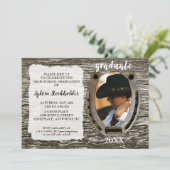 Rustic Western Grad Party Invitation with photo Einladung (Stehend Vorderseite)