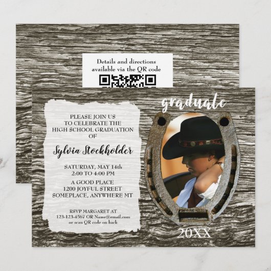 Rustic Western Grad Party Invitation with photo Einladung (Vorne/Hinten)