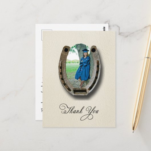 Rustic Western Graduation Thank You postcard Postkarte (Vorderseite/Rückseite Beispiel)