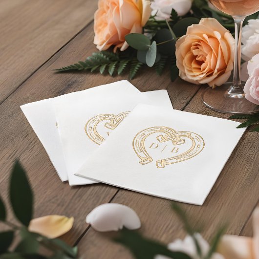 Rustic Western Horseshoe Heart Monogram Wedding Servietten Mit Folie