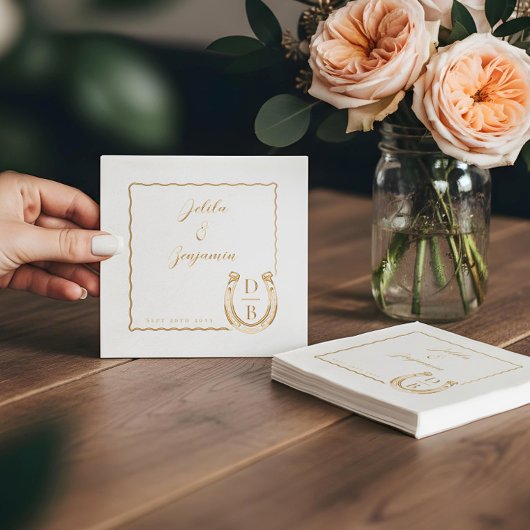 Rustic Western Horseshoe Name & Monogram Wedding Servietten Mit Folie