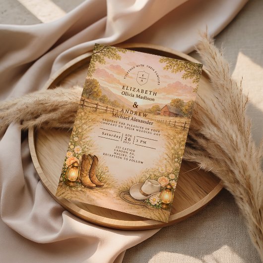Rustic Western Meadow Wedding Einladung
