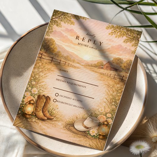 Rustic Western Meadow Wedding RSVP Karte