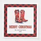 Rustic Western Red Black Tartan Holiday Napkins Serviette (Vorderseite)
