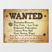 Rustic Western Restaurant Gewollt Hilfe anpassen Fensteraufkleber (Blatt)