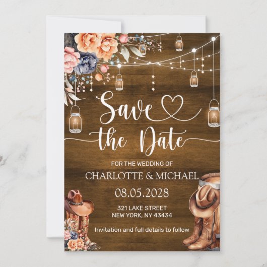Rustic Western Save the Date Wedding Einladung (Vorderseite)