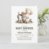 Rustic Western Teddy Bear Baby Shower Invitation Einladung (Stehend Vorderseite)
