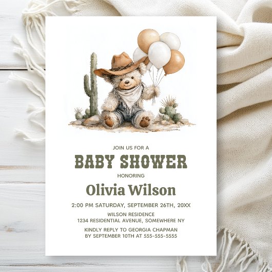 Rustic Western Teddy Bear Baby Shower Invitation Einladung