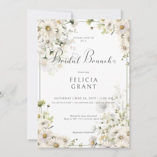 Rustic White Daisies Bridal Brunch Einladung (Vorderseite)