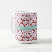 Rustic White Flowers Sketch Red Teal Custom Name Kaffeetasse (Vorderseite Links)