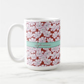 Rustic White Flowers Sketch Red Teal Custom Name Kaffeetasse (Links)