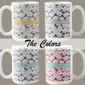 Rustic White Flowers Sketch Red Teal Custom Name Kaffeetasse