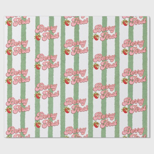 Rustic White Green Berry First Birthday Strawberry Geschenkpapier (Flach)