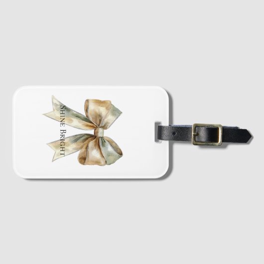 Rustic White Green Gold Bow Personalized Gepäckanhänger (Vorderseite (Horizontal))