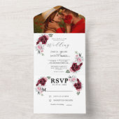 Rustic White Maroon Rose Floral Wedding All In One Einladung (Innen Boden)
