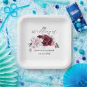 Rustic White Maroon Rose Floral Wedding Pappteller (Party)
