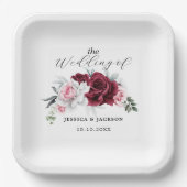 Rustic White Maroon Rose Floral Wedding Pappteller (Vorderseite)