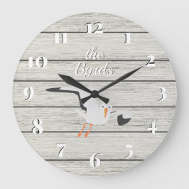 Rustic White Painted Board Coastal Seagull Große Wanduhr