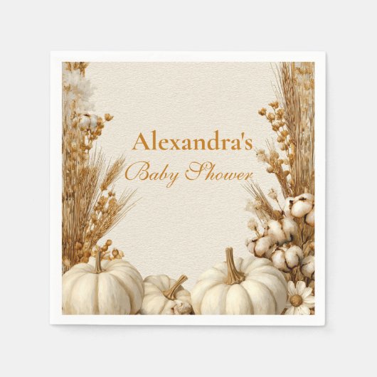 Rustic White Pumpkin Baby Dusche Serviette (Vorderseite)