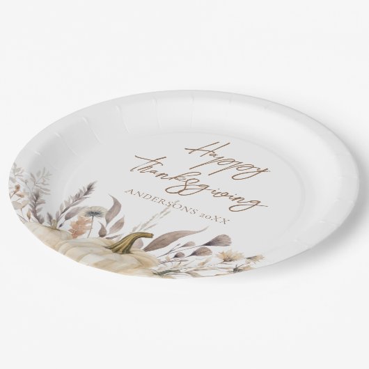 Rustic White Pumpkin Thanksgiving Pappteller (Schrägansicht)