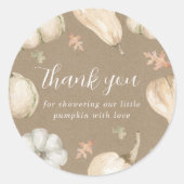 Rustic White Pumpkins Fall Baby Dusche Vielen Dank Runder Aufkleber (Vorderseite)