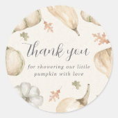 Rustic White Pumpkins Fall Baby Dusche Vielen Dank Runder Aufkleber (Vorderseite)