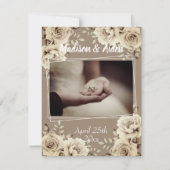 Rustic White Rose Fotovorlage Hochzeit Danke Save The Date (Vorderseite)