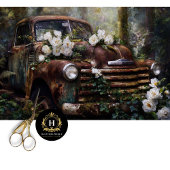 Rustic White Rose Truck Decoupage Seidenpapier