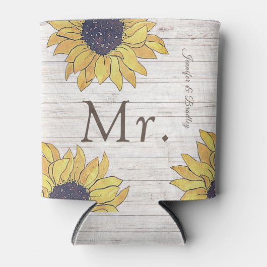 Rustic White Wood Chic Yellow Sunflower Dosenkühler (Vorderseite)