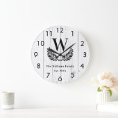 Rustic white wood family monogram name große wanduhr (Zuhause)
