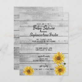 Rustic White Wood Sunflowers Baby Showcard Einladung