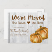 Rustic White Wood Watercolor Pumpkin Fall Moving Ankündigungspostkarte (Vorne/Hinten)