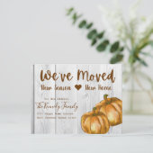 Rustic White Wood Watercolor Pumpkin Fall Moving Ankündigungspostkarte (Stehend Vorderseite)