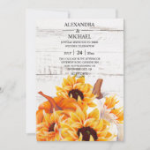 Rustic White Wood Watercolor Pumpkin Sunflower Einladung (Vorderseite)
