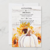 Rustic White Wood Watercolor Pumpkin Sunflower Einladung (Vorderseite)