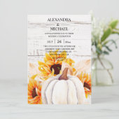 Rustic White Wood Watercolor Pumpkin Sunflower Einladung (Stehend Vorderseite)