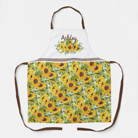 Rustic White Yellow Sunflower Personalized Schürze (Vorderseite)