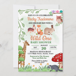 Rustic Wild Animals Baby Dusche Einladung
