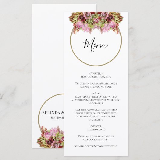 Rustic Wild Blume Bouquet Wedding Menükarte (Vorne/Hinten)