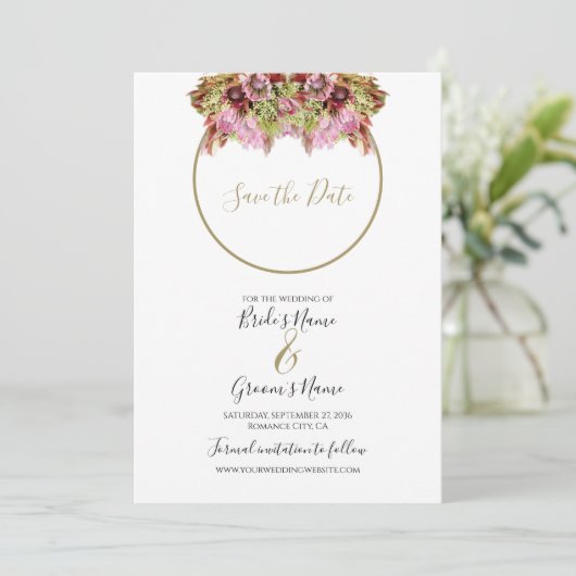 Rustic Wild Blume Bouquet Wedding Save The Date (Stehend Vorderseite)