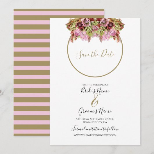 Rustic Wild Blume Bouquet Wedding Save The Date (Vorne/Hinten)