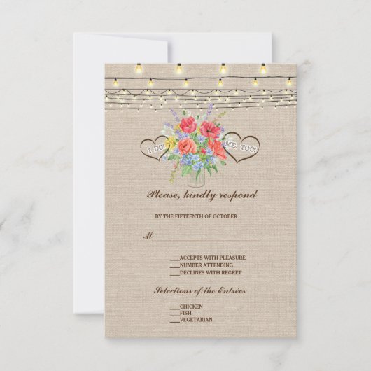 Rustic Wild Blume Burlap Wedding RSVP (Vorderseite)