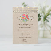 Rustic Wild Blume Burlap Wedding RSVP (Stehend Vorderseite)