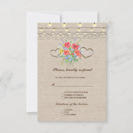 Rustic Wild Blume Burlap Wedding RSVP Karte