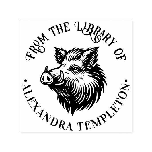 Rustic Wild Boar Head Library Name #1P Permastempel (Design)