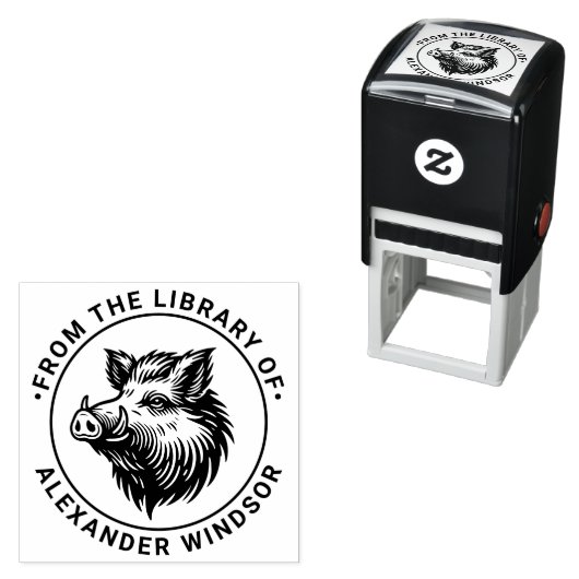 Rustic Wild Boar Head Library Name Permastempel (Beispiel)